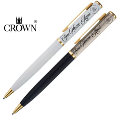Caneta Crown Personalizada Nome Logo Capricci Luxo Esferográfica Preta ou Branca