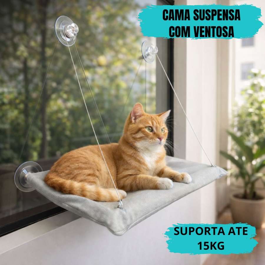 Cama Suspensa Ventosa para Gato Janela Portas Pet Caminha Gato 15kg