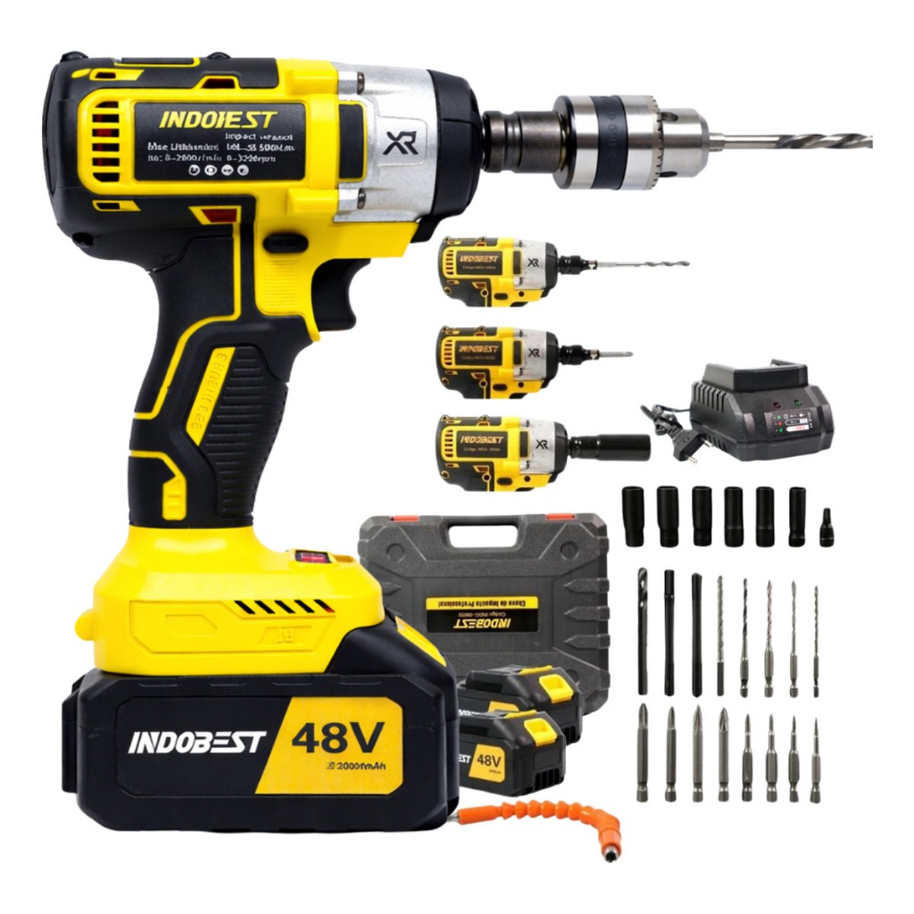 Chave de  Impacto Furadeira  Profissional Sem Fio Bivolt com 2 Baterias Recarregáveis Amarelo em Oferta na Shopee