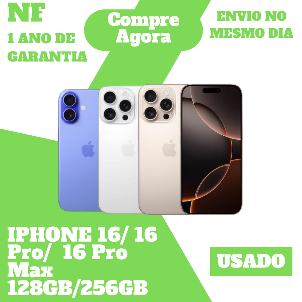 Usado: Apple iPhone 16 16 Pro 16 Pro Max 128GB 256GB 512GB 1TB Desbloqueado 1 Ano de Garantia
