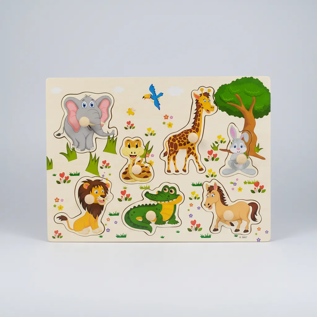 Quebra Cabeça Infantil Madeira Com Pinos Animais