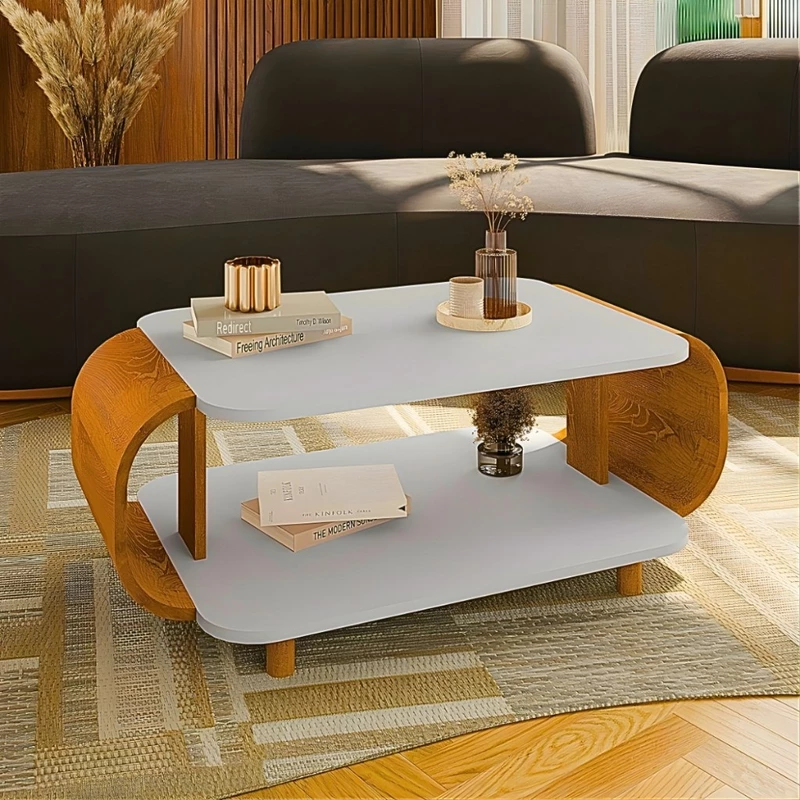 Mesa de Centro Moderna Floripa com Pés de Madeira Maciça