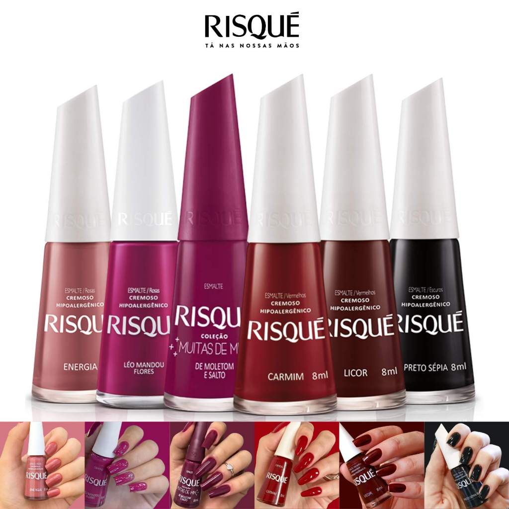 Risque Kit de Esmalte 6 Cores Escuras Roxo Vinho Vermelho Preto Oferta em Oferta na Shopee