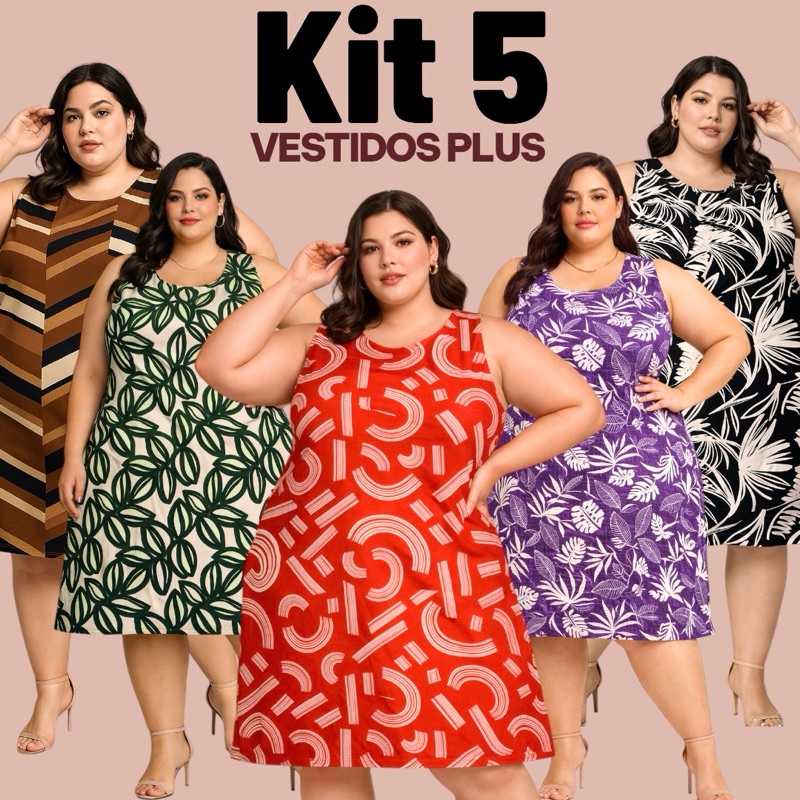 kit 5 Vestido Regata Feminino Plus Size GG4 Estampado Soltinho Leve Fresquinho-Moda Verão Confortável Dress Dia a Dia