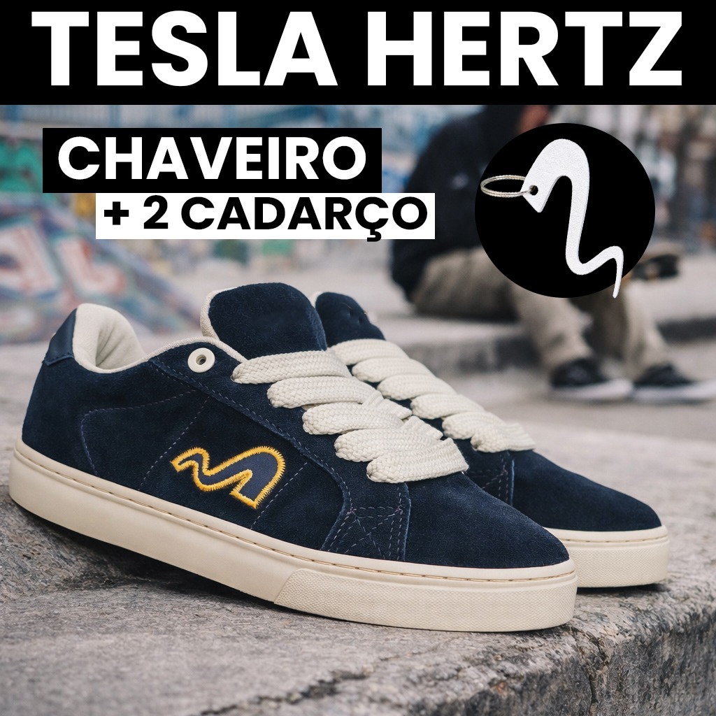 Tênis Tesla Hertz Unissex Preto Casual Skate Com 2 Cadarços Palmilha Macia Antiderrapante