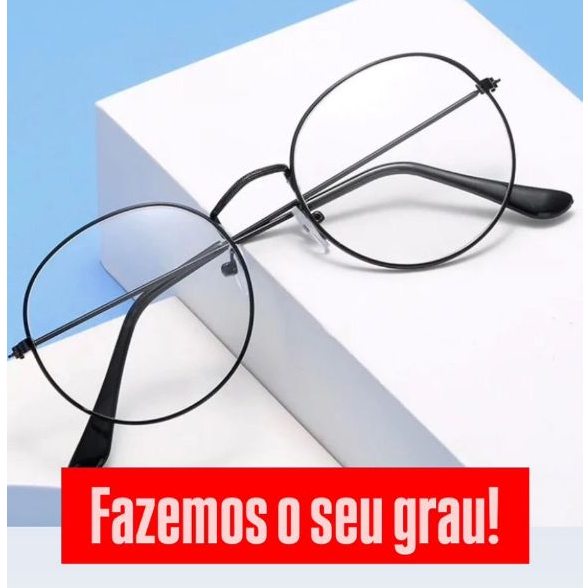 Óculos Rêtro Round Armação Grau Unissex Vintage Preto ROSE OU PRATA