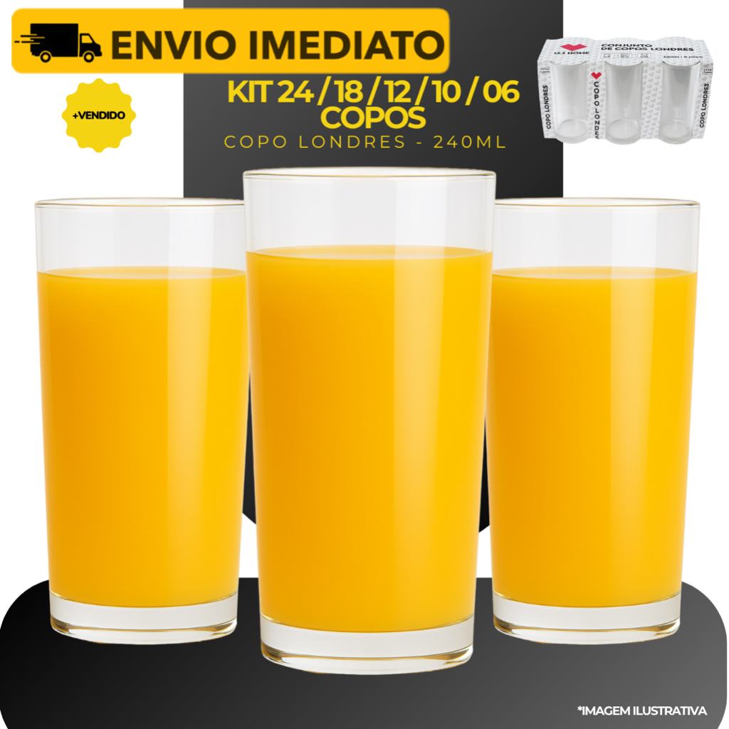 Jogo 24/18/12/10/06 Copos Resistente Long Drink Londres Premium 240ml Conjunto em Oferta na Shopee