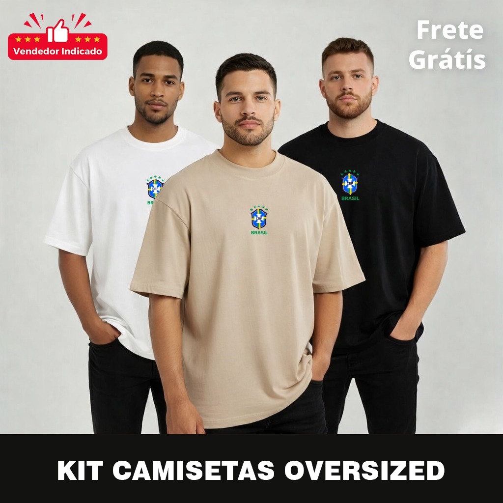 Kit 3 Camisa Oversized Algodão Brasil Rumo ao Hexa Copa do Mundo Futebol Envio Imediato Frete Grátis