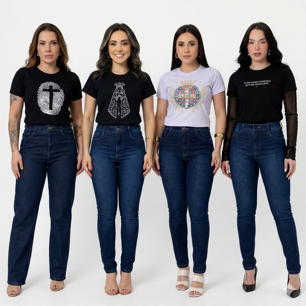 Kit 4 Blusas Femininas Católicas Cruz Nossa Senhora Medalha e Deus em Oferta na Shopee