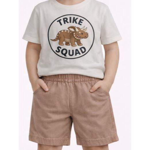 Conjunto Infantil Masculino Camiseta Algodão Estampa Dinossauro + Bermuda Moletinho Bolso Faca