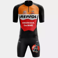 Conjunto de Ciclismo Masculino Camisa Repsol Bermuda Gel Equipe Slim Com Bolsos Confortável
