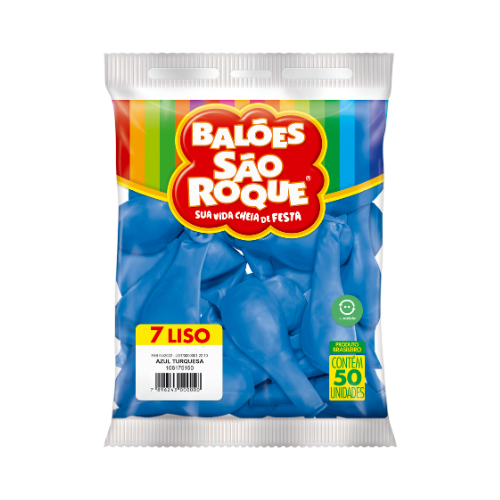 Balão São Roque N7 Com 50 Unidades Liso - Azul Turquesa