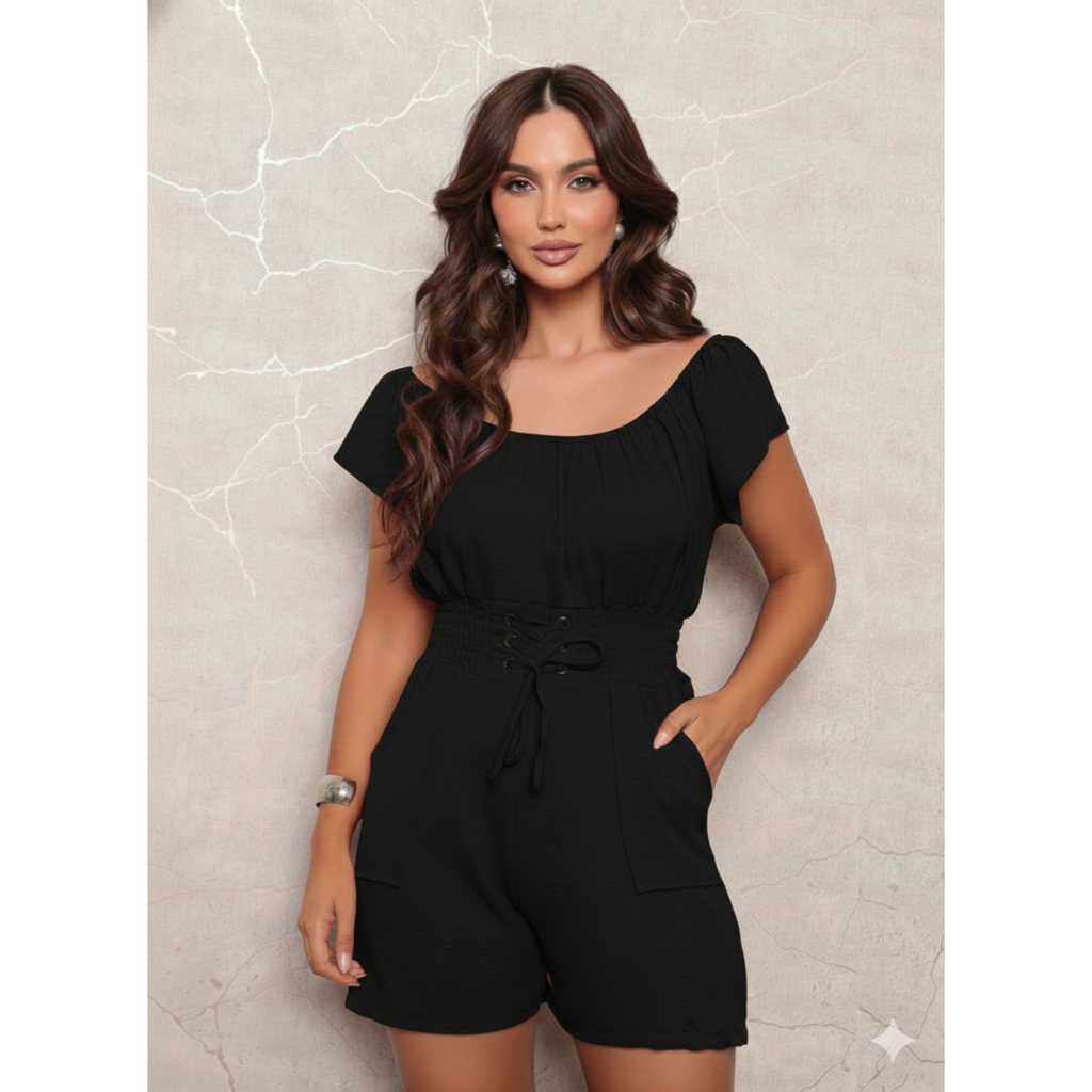 Macacão Macaquinho Modela Corpo Alfaiataria Curto Feminino