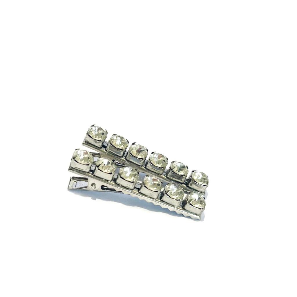 Kit com 2 Presilhas de pedraria p/ Cabelo Bico de Pato com Strass Prata