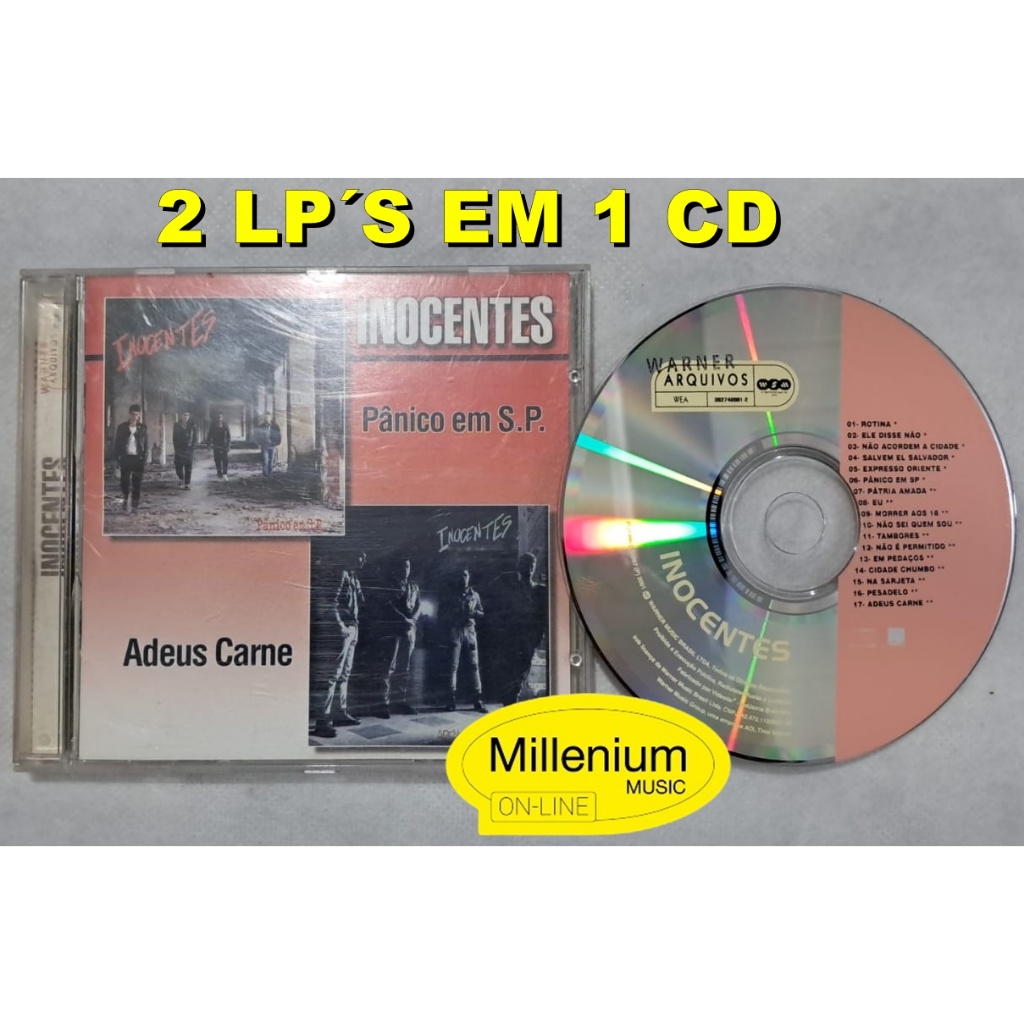 Cd Inocentes 2 LP´s Em 1 CD  Panico Em S.P (1986) + Adeus Carne (1987) Original Gravadora  Colecionador Ótimo Estado