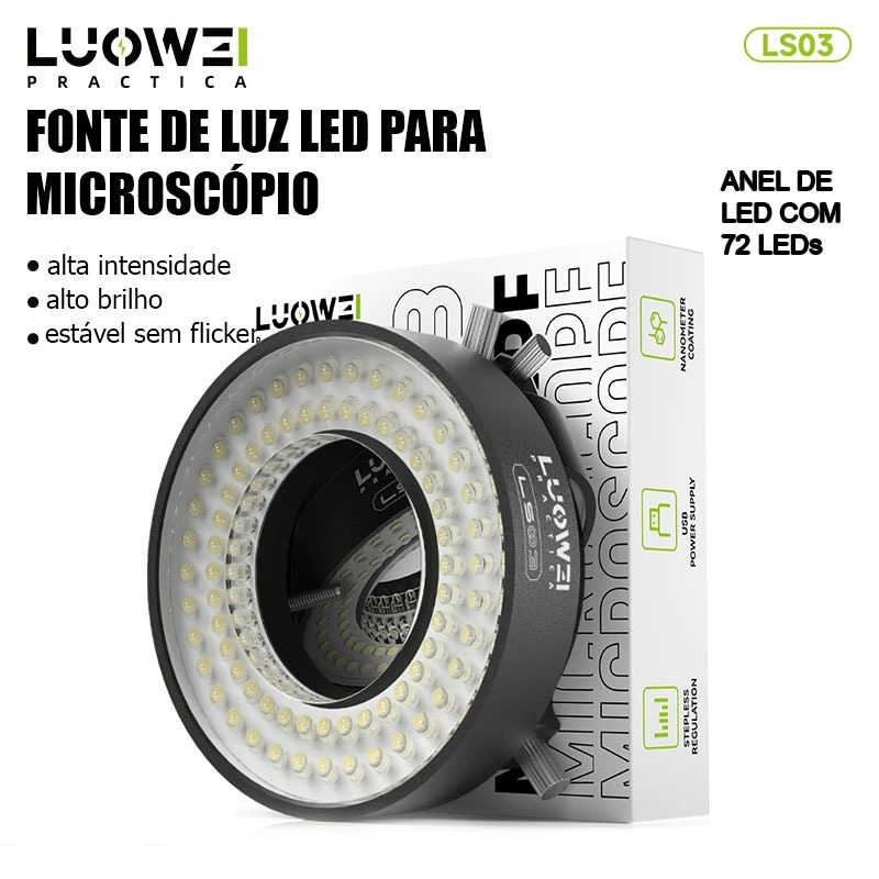 Iluminador Anel Led Luowei Ls03 72 Leds Microscópio Preto 127/220v