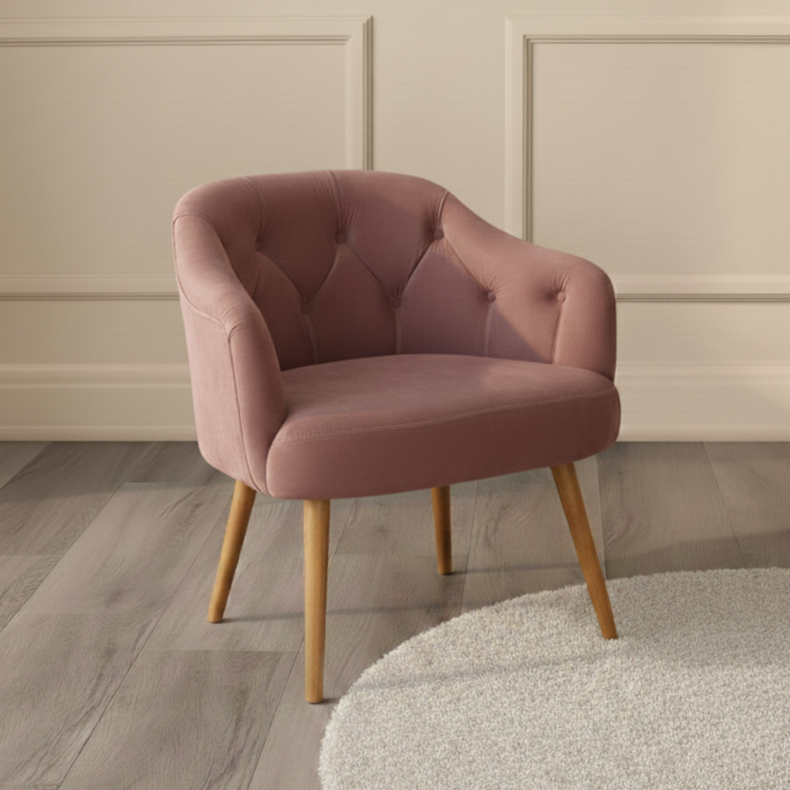 Poltrona Rubi Decorativa Veludo Detalhe Capitonê e Pés em Madeira Sala Estar Quarto - AV MOVEIS