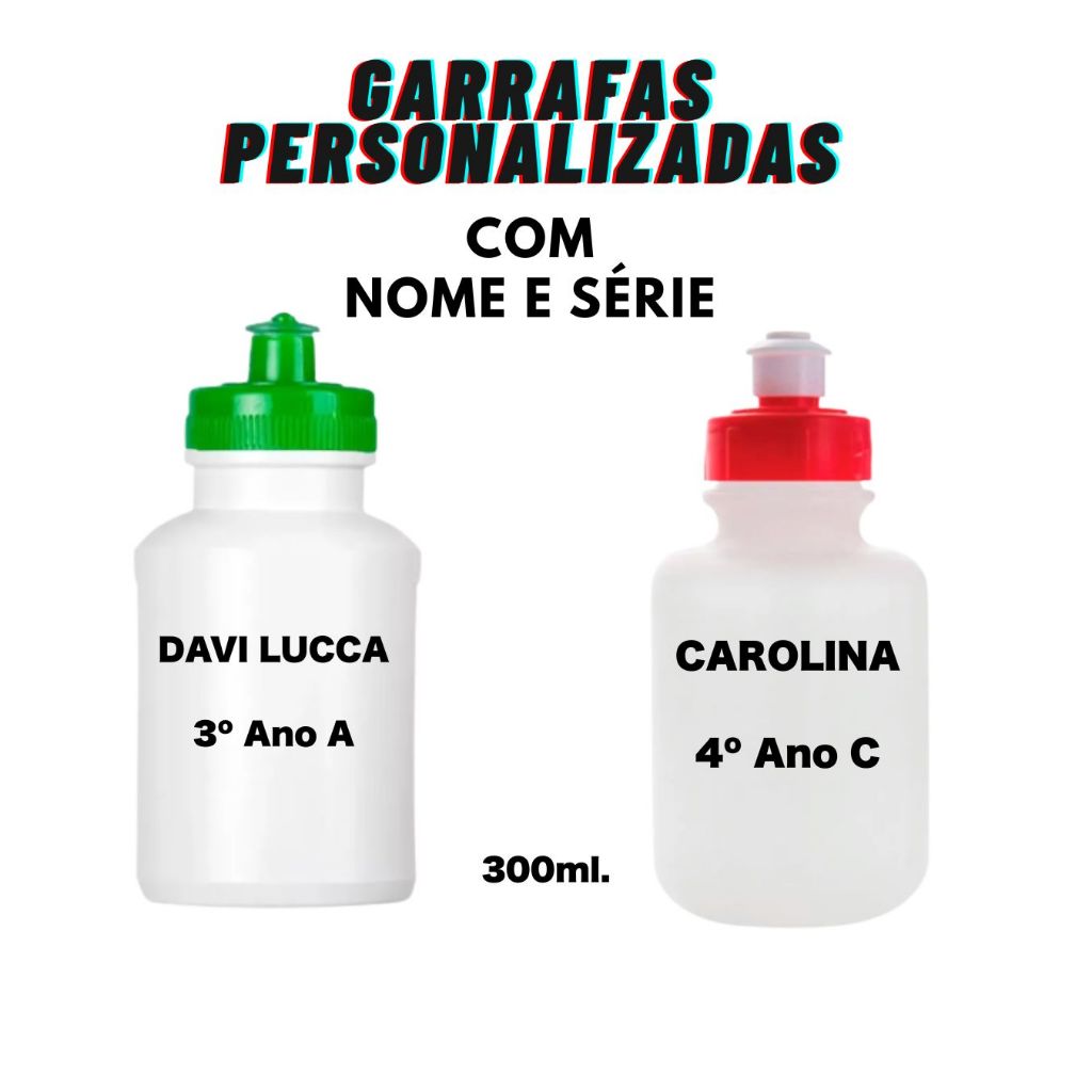 Garrafa Squeeze Infantil Personalizada Escolar 300ml com Nome e Série | Ideal para Escola e Creche