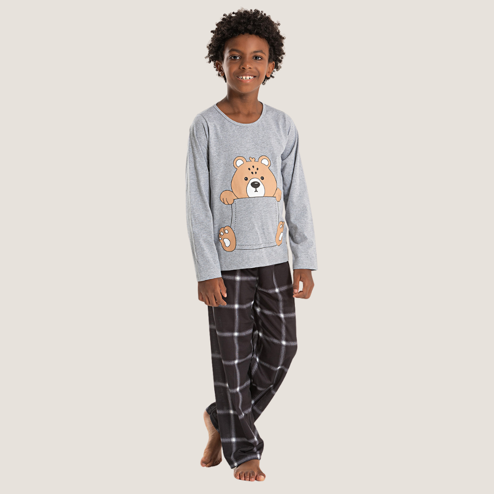 Pijama Longo Infantil Menino Urso no Bolso