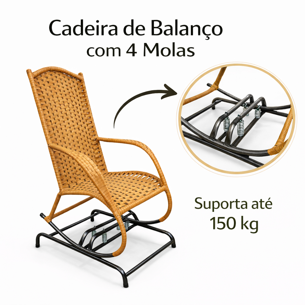 Cadeira de Balanço com 4 Molas na cor Bege em Oferta na Shopee
