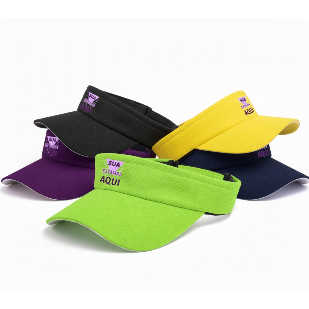 Kit 10 Viseiras Premium Personalizadas Dry Fit Sua Arte Nome Arte Logo Foto Empresas Estampa Colorida DTF