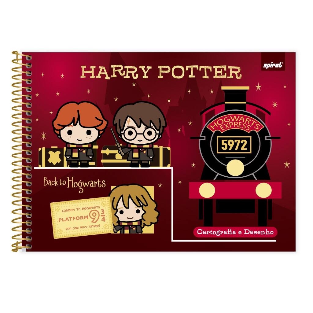 Caderno de cartografia e desenho, Capa dura, 80 folhas, Harry Potter Charms
