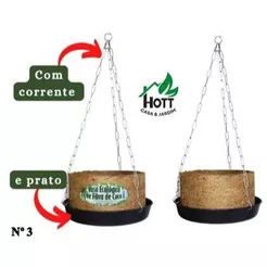 Kit 02 Vasos Xaxim Ecológico Fibra De Coco, N3 (21x11cm) C/ Corrente E Prato - Agrofor