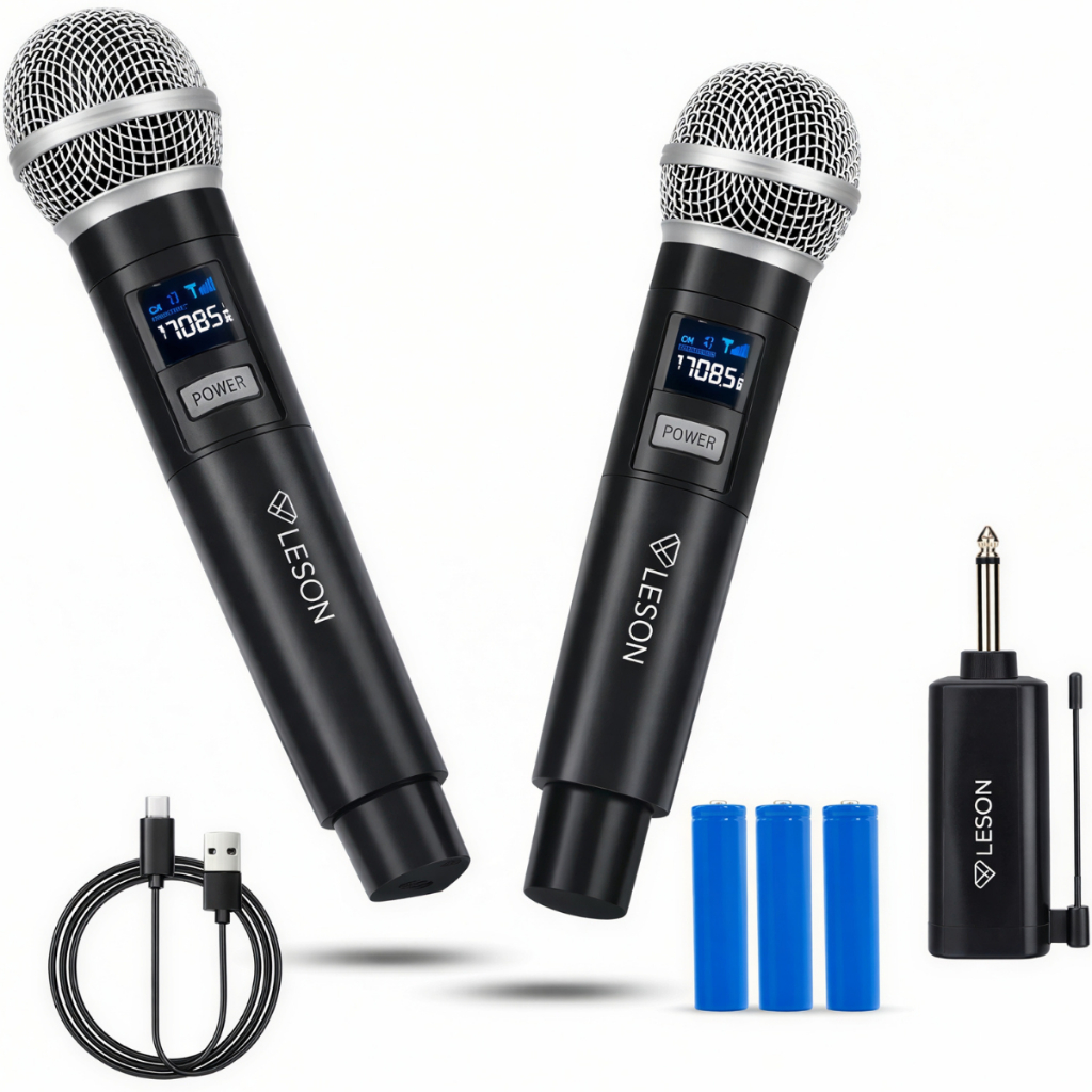 Kit Microfones Dinâmicos Sem Fio Duplo Profissional Recarregável Igreja Palestra Evento 30m em Oferta na Shopee