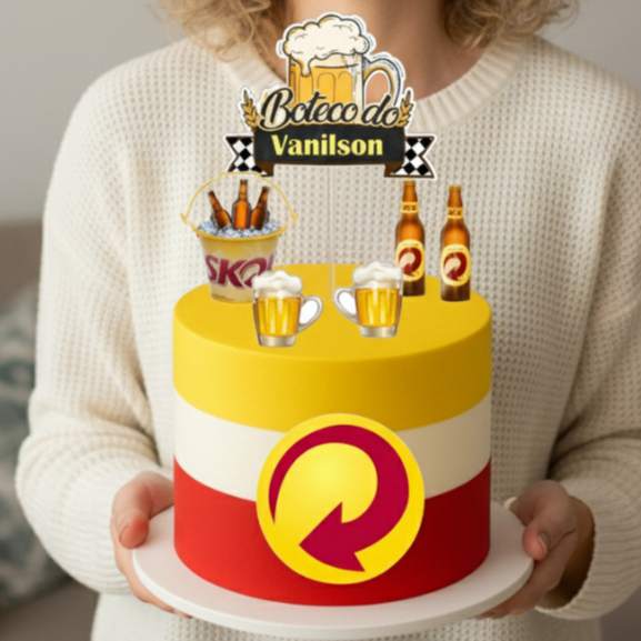 Topo de Bolo Tema Skol Aniversários Festas Comemorativas Cachaceiros