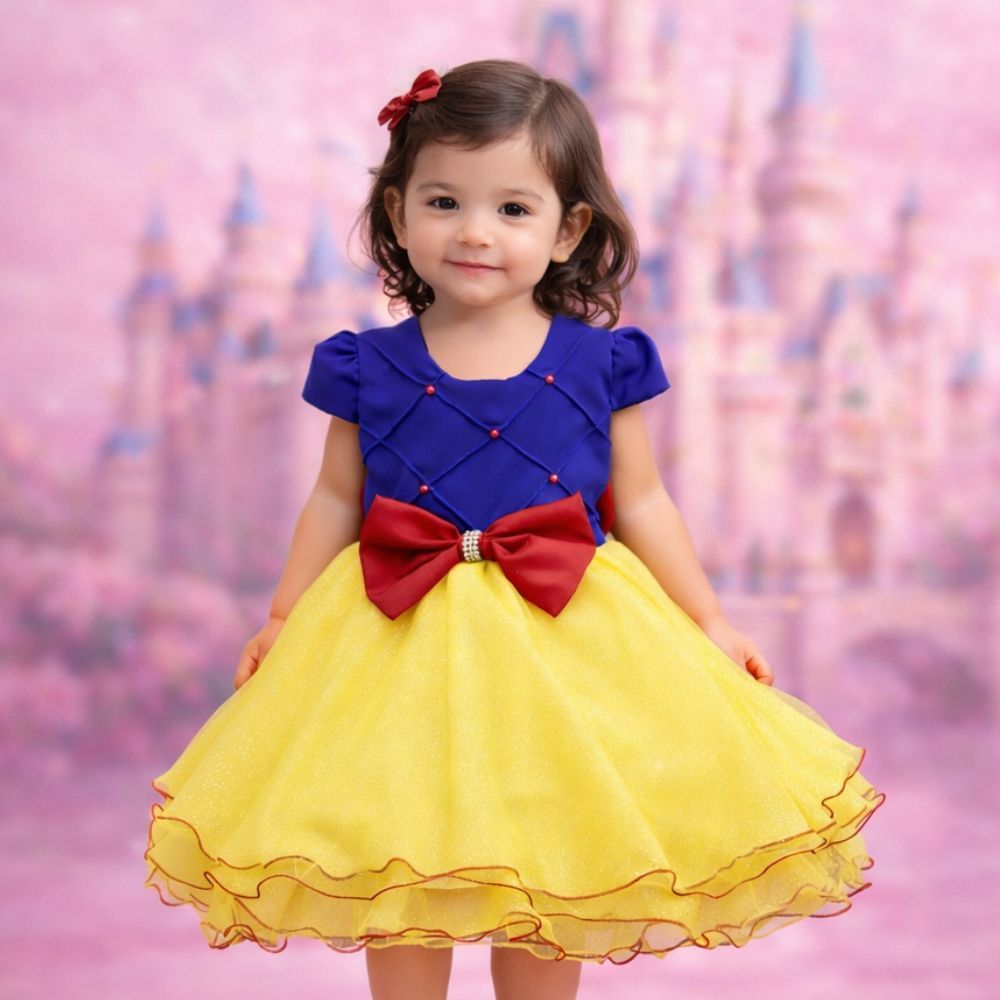 Fantasia Infantil Branca de Neve Vestido Luxo com Capa Festa Aniversário Look