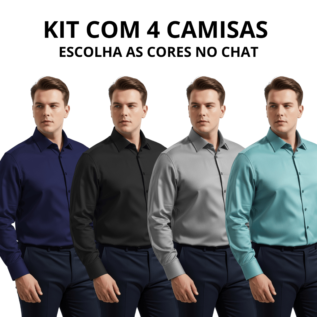 Kit 4 Camisa Social Masculino Manga Longa Camisa Lisa Social Slim Basica Plus Size em Oferta na Shopee