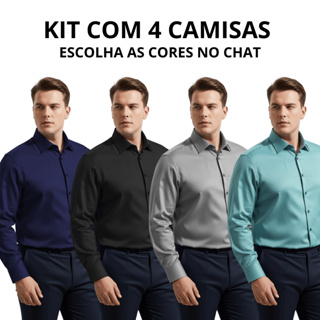 Kit 4 Camisa Social Masculino Manga Longa Camisa Lisa Social Slim Basica Plus Size em Oferta na Shopee