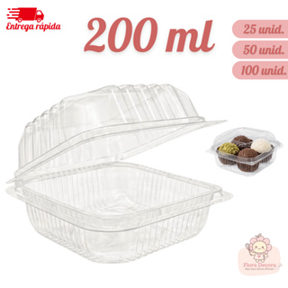 Kit Até 100 Embalagem Quadrada com Tampa para Bolo e Sobremesa 200ml em Oferta na Shopee