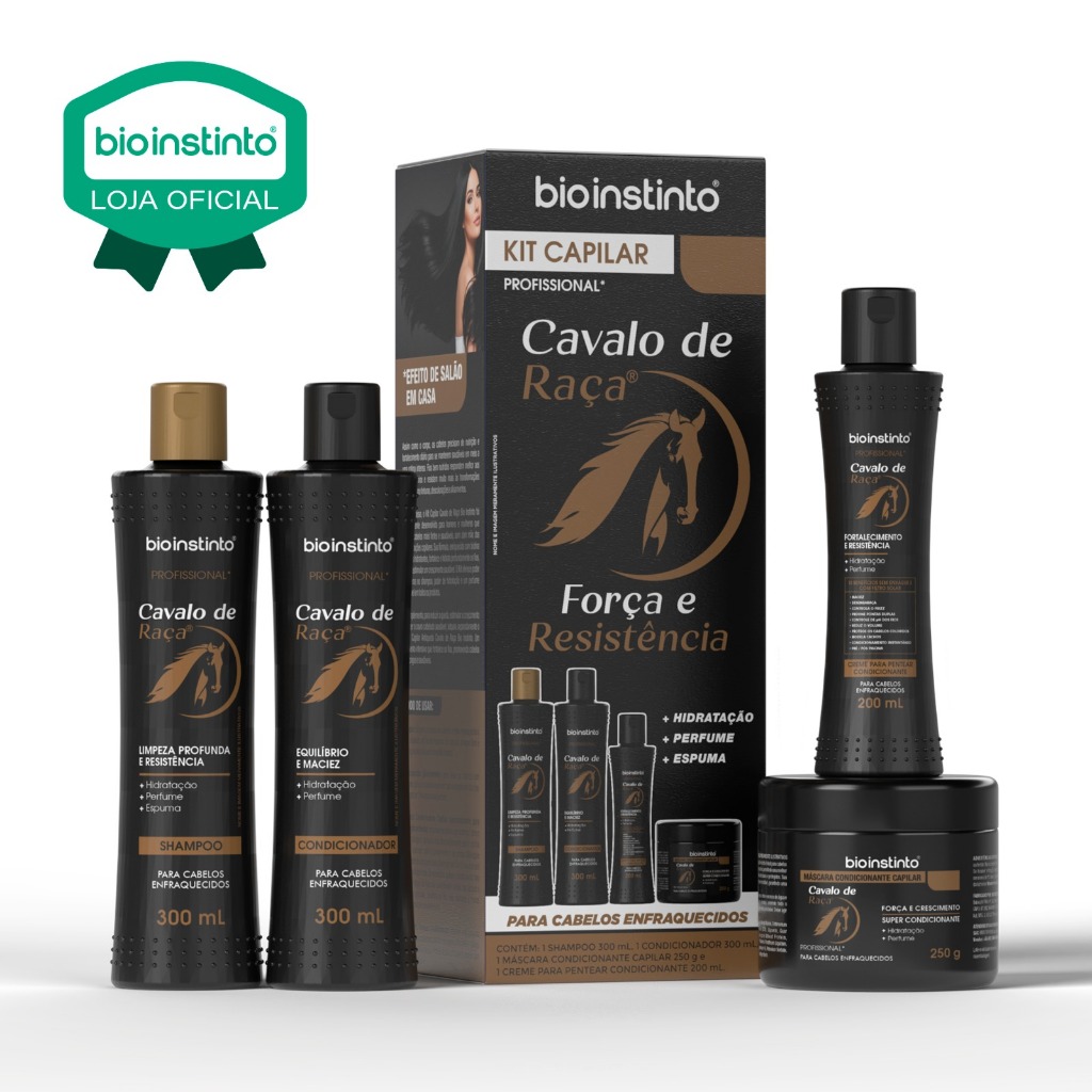 01 KIT CAVALO DE RAÇA 4 Itens Bio Instinto Força Anti queda e fortalecimento dos fios e crescimento em Oferta na Shopee