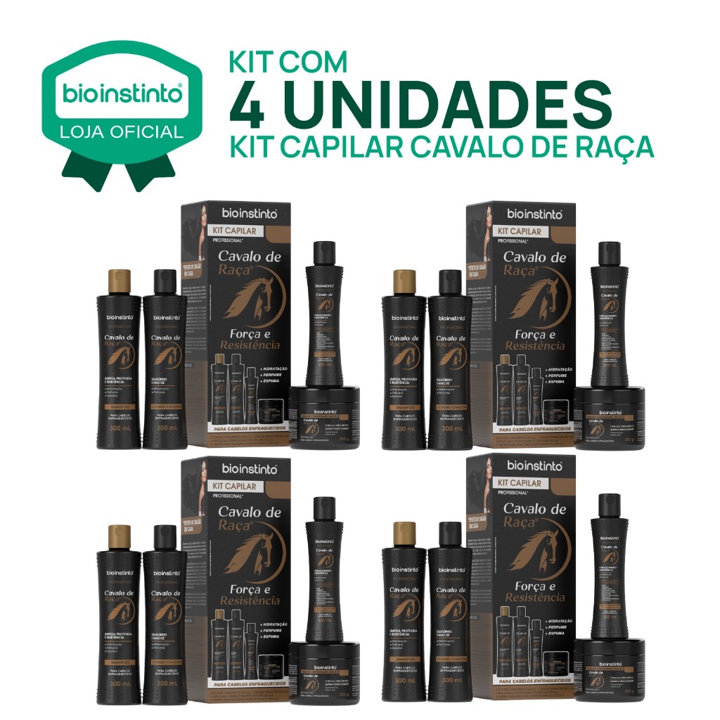4 KITS CAVALO DE RAÇA Bio Instinto Força Crescimento Anti Queda Hidratação Resistência Brilho Beleza em Oferta na Shopee
