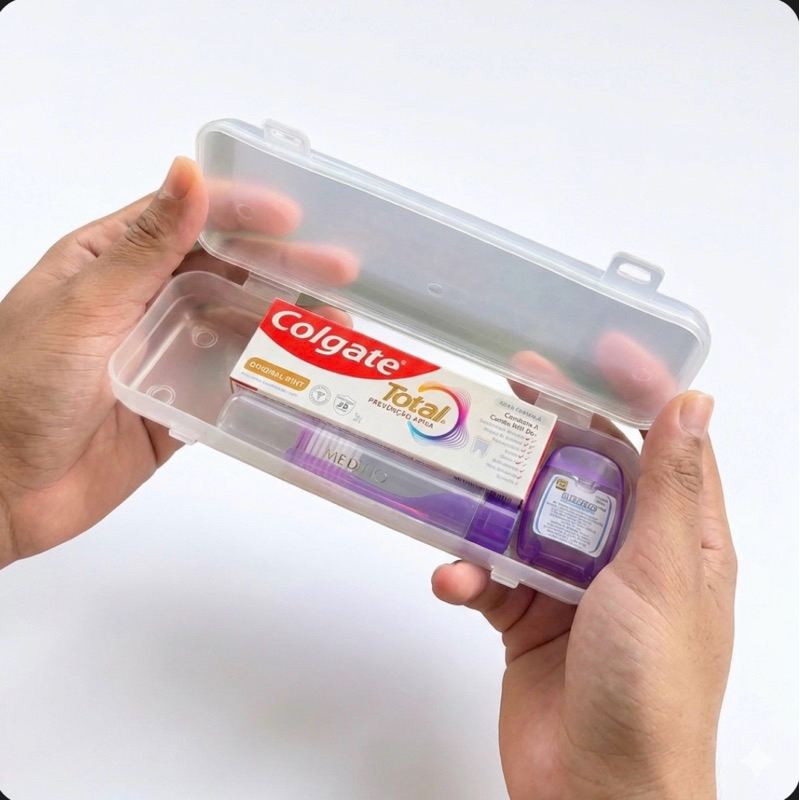 Kit Viagem Completo Escova de Dente Portátil +Creme Dental Colgate Total 30g+Fio Dental-Estojo Bolsa