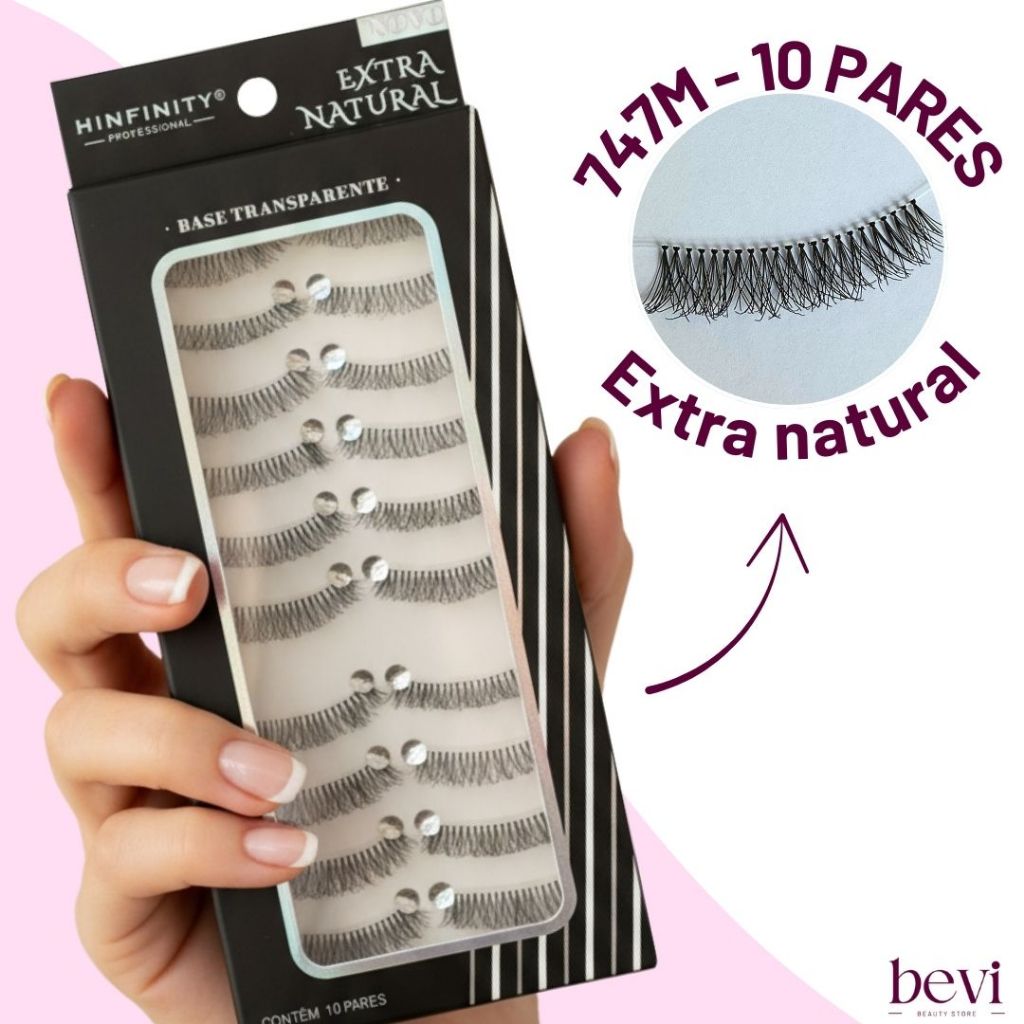 Cílios Postiços Artesanais Extra Naturais 747M | 10 Pares | Base Nylon Invisível Leve Efeito Gatinho
