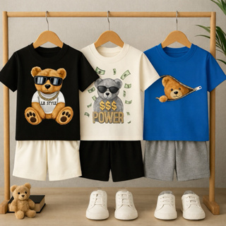 Kit 6 peças Camiseta + short bermuda conjunto infantil menino estampa urso moda casual em Oferta na Shopee