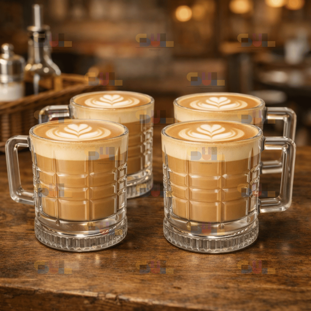 Jogo 4 Canecas 250ml Vidro ELUSIA Resistente Transparente Café Capuccino Chá Bebidas