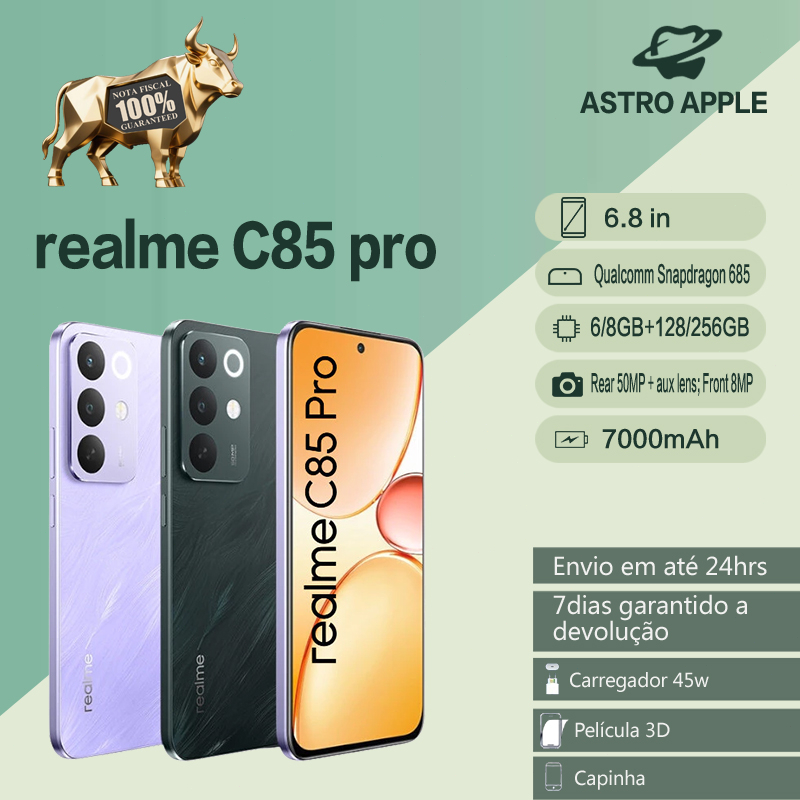 Celular Realme C85 Pro 4G, Bateria 7000mAh, Tela AMOLED 6.8", Câmera 50MP, Versão Global Original