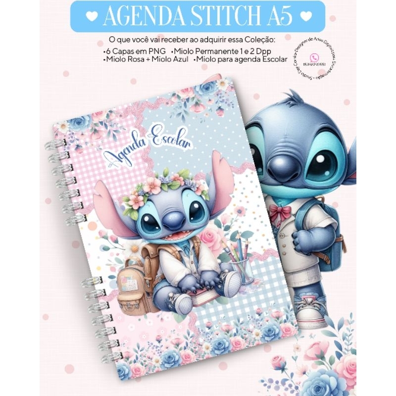 AGENDA ESCOLAR COLEÇÃO STITCH, CAPA DURA, LAMINAÇÃO HOLOGRÁFICA. em Oferta na Shopee