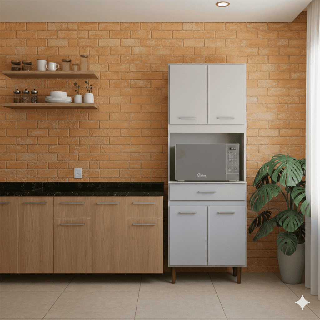 Armário Cozinha Torre Quente 4 Portas 1 Gaveta Multiuso Para Micro-ondas E Forno Com Prateleiras em Oferta na Shopee