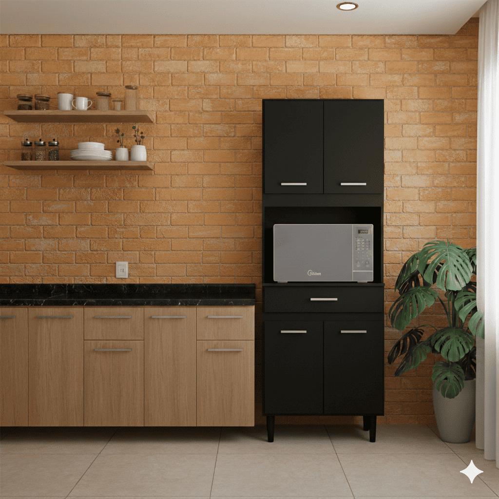 Paneleiro Cozinha Torre Quente 170x60cm Com 4 Portas E Gaveta Central Organizador De Utensílios em Oferta na Shopee