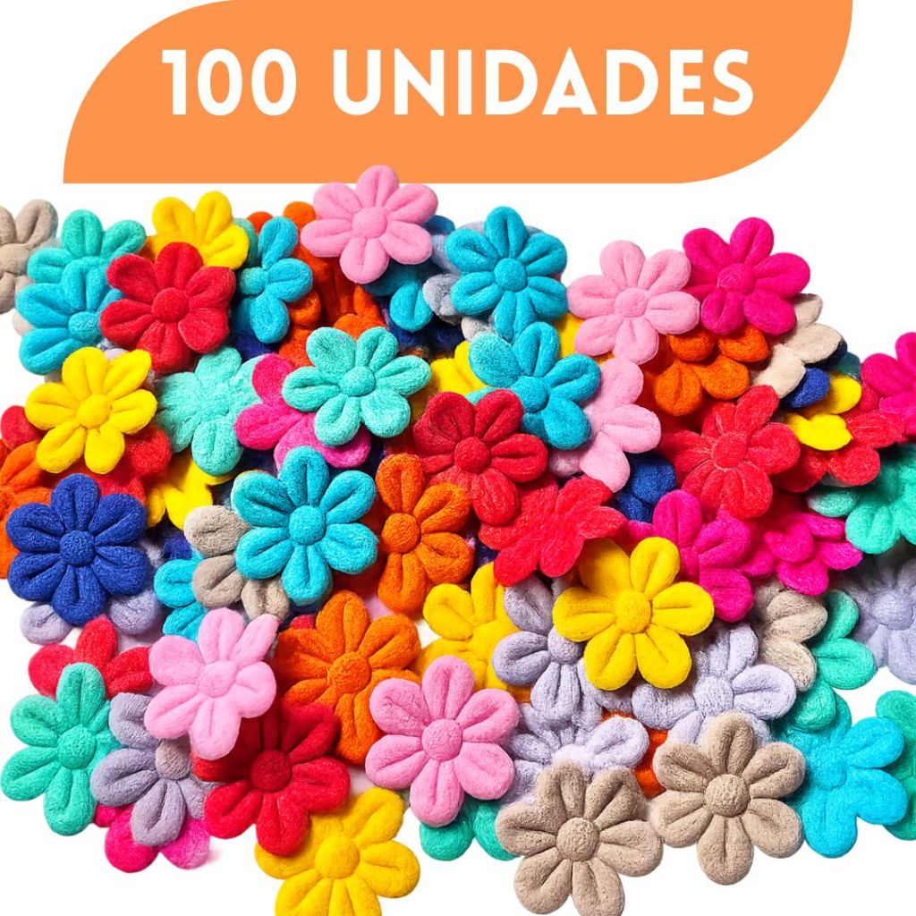 Flor de tecido prensada 2x2cm / COLORIDO / 100 UNIDADES / aplique florzinhas