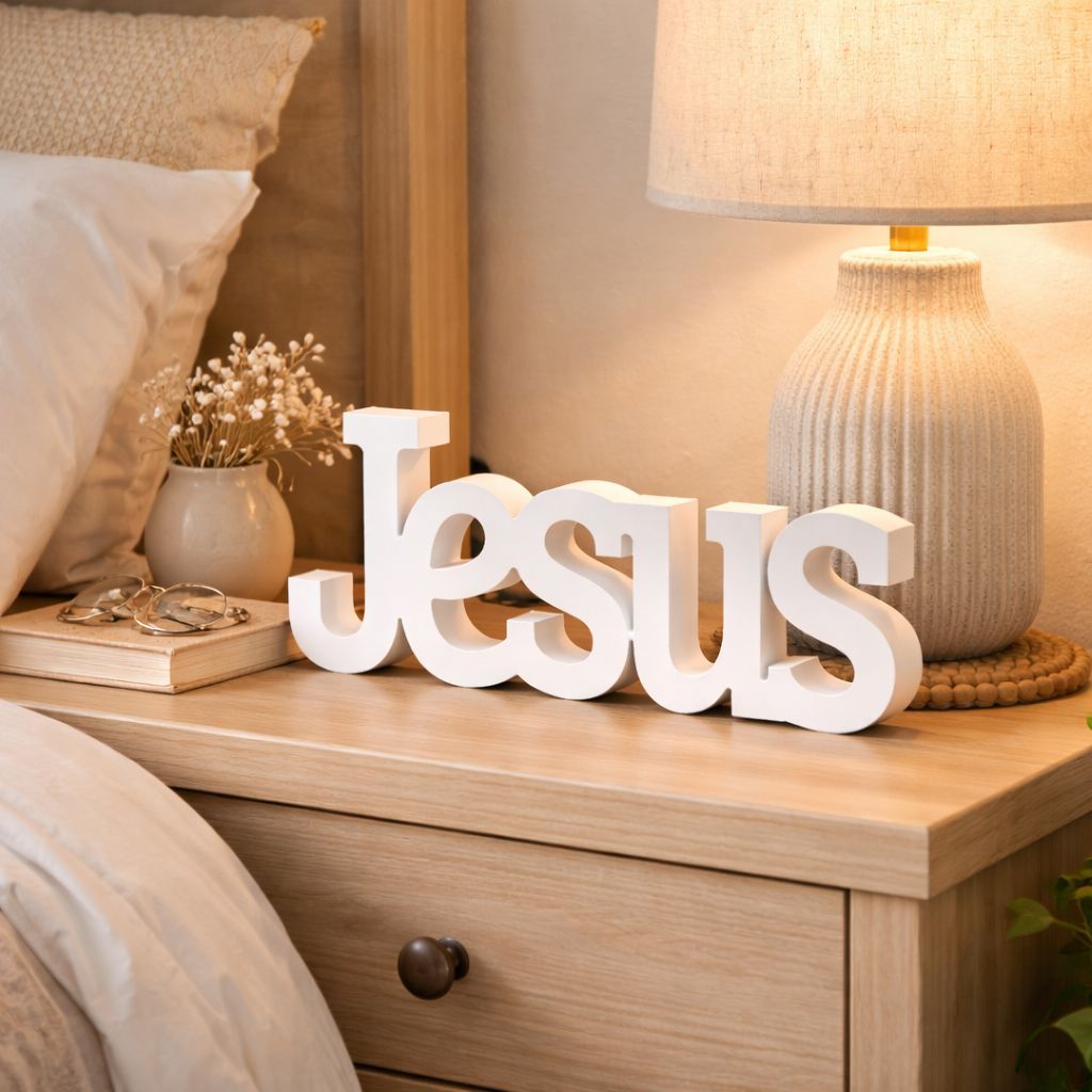 Enfeite Decorativo "Jesus" – Palavra Cristã para Mesa, Sala, Quarto ou Escritório