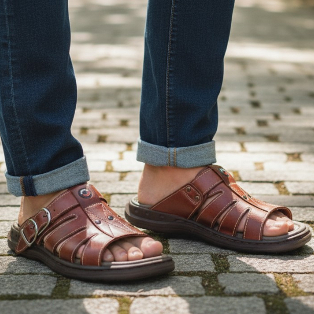 Sandália Chinelo Franciscana Masculino Couro Legítimo Ortopédica