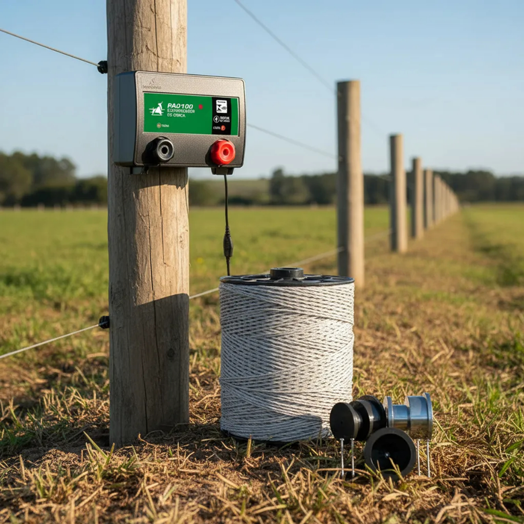 Kit Eletrificador Rural Cerca Eletrica Gado Boi Caes 500m 50 Isolador Roldana em Oferta na Shopee