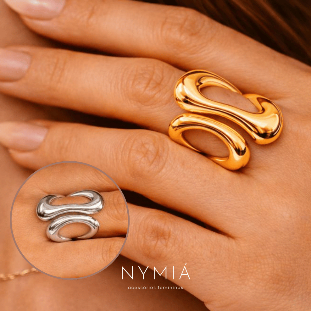 Anel Feminino Escultural Chunky Ajustável Atemporal Dourado e Prata em Oferta na Shopee
