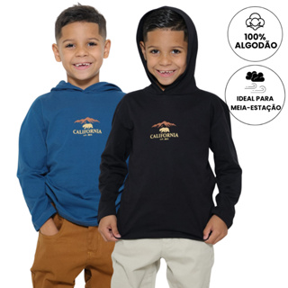 Kit 2 Camisetas Algodão Meia Estação Manga Longa Capuz Infantil Menino em Oferta na Shopee