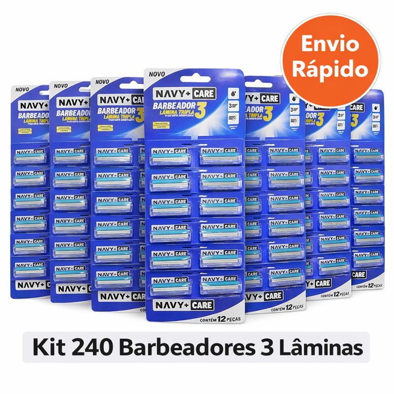 Kit 240 Aparelho De Barbear 3 Laminas Gilete Barbeador Com Fita Lubrificante